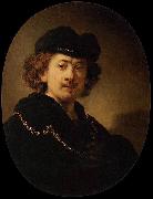 REMBRANDT Harmenszoon van Rijn Self-portrait Wearing a Toque and a Gold Chain oil painting reproduction
